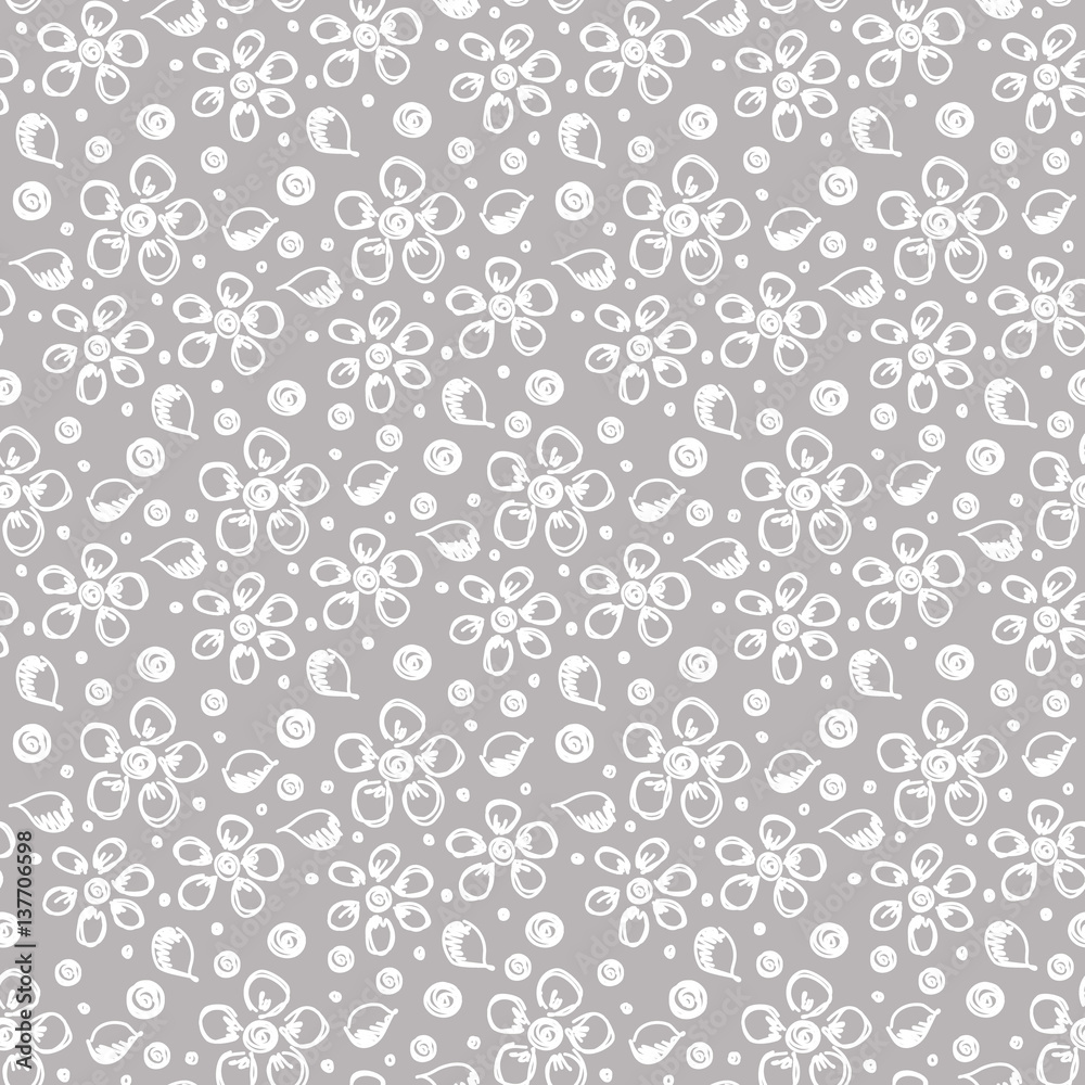 Seamless vector hand drawn floral pattern. background with flowers, leaves. Decorative cute graphic line drawing illustration Print for wrapping, background, fabric, decor, textile surface Seamless vector hand drawn floral pattern. background with flowers, leaves. Decorative cute graphic line drawing illustration Print for wrapping, background, fabric, decor, textile surface