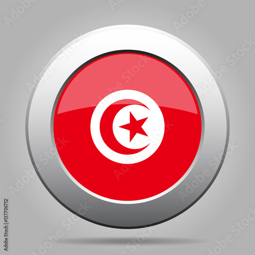 Free Download Flag of Tunisia. Shiny metal gray round button. - GFXLoad