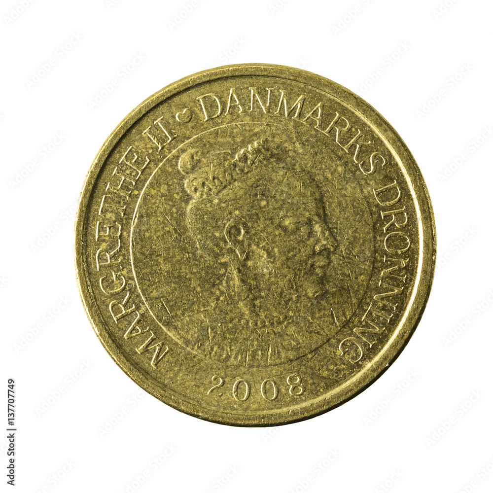 10 danish krone coin (2008) reverse isolated on white background