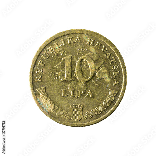 10 croatian lipa coin (2007) obverse isolated on white background photo