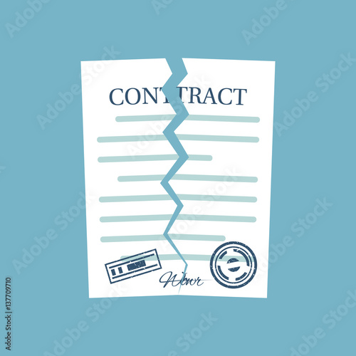 Terminated contract. Vector illustration flat style design. Isolated on background. Concept of disagreement. Business documents. End deal.