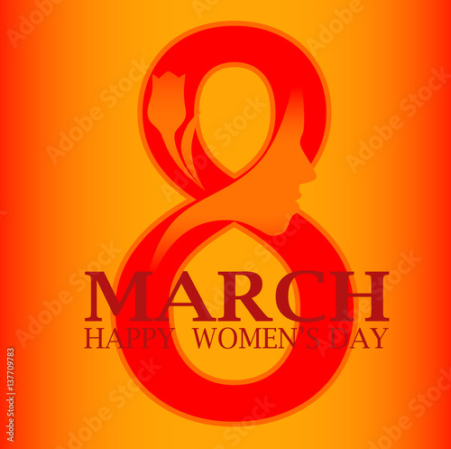 8 march women day card colorful background. Happy Women's Day 8th of march with number 8 and tulip , woman face