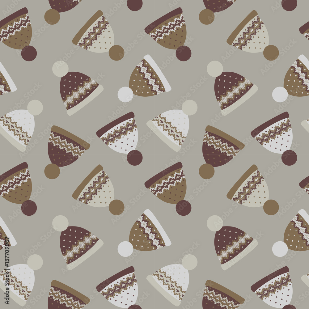 Seamless pattern with knitted hats. Lovely background for your design. Seamless pattern with knitted hats. Lovely background for your design.