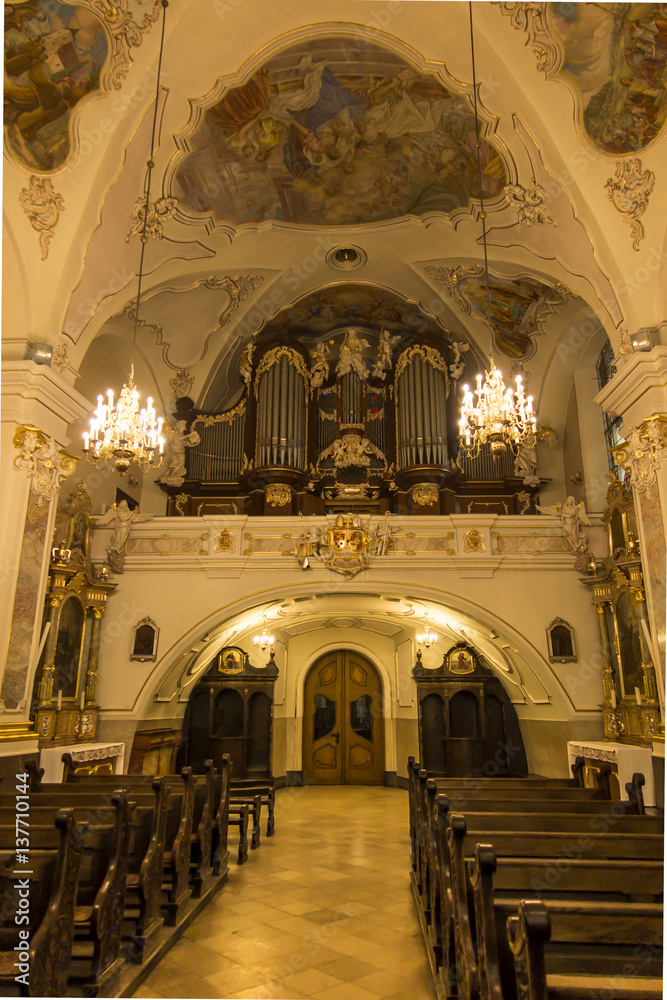 Mount St. Anna, Poland, February 4, 2017: Inside the Basilica of St. Anna in the international sanctuary of St. Anna