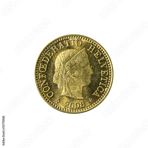 5 swiss rappen coin (2008) reverse isolated on white background