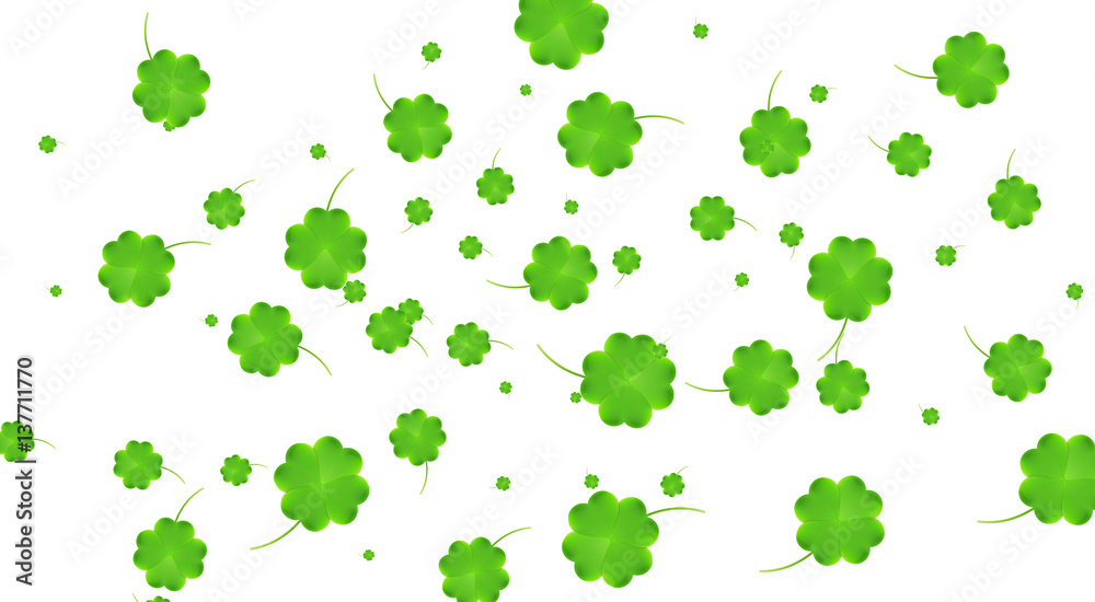 Saint Patrick's Day banner. Clover flying leaves background. Four leaf clover leaves Saint Patrick's Day banner. Clover flying leaves background. Four leaf clover leaves