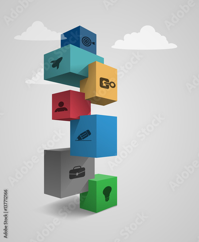 3d blocks on each other, element of the construction business