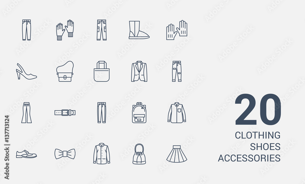 Clothes, shoes, accessories line icons set