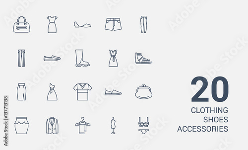 Clothes, shoes, accessories line icons set