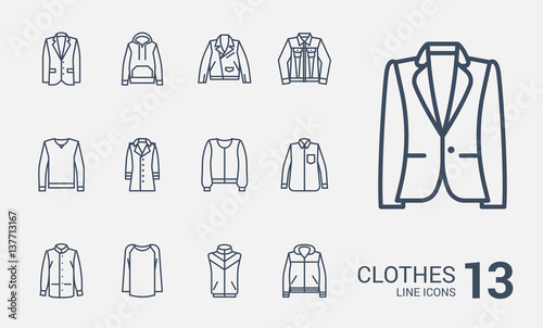 Jackets, sweaters and jackets line icons set