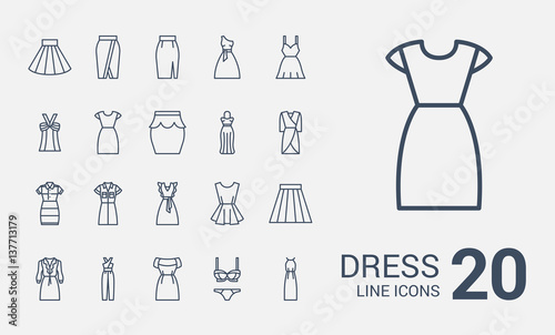 Dress line icons set