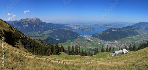 Lake Vierwaldstattersee in summer, view from mount Stanserhorn.