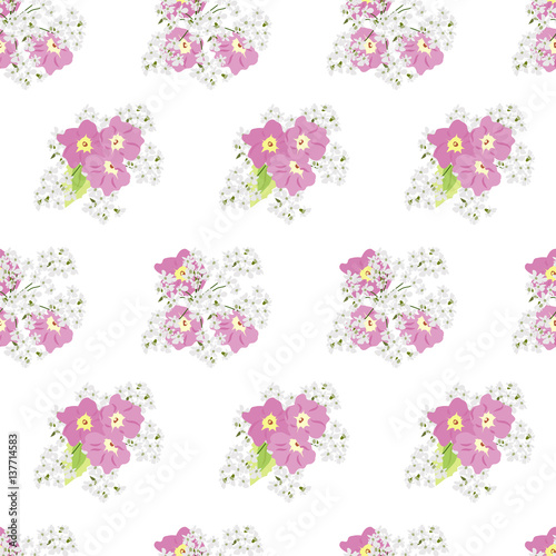 Seamless floral pattern painted by hand. Cute simple flowers on white background. Floral vintage background for textile, cover, wallpaper, gift packaging, printing, scrapbooking.