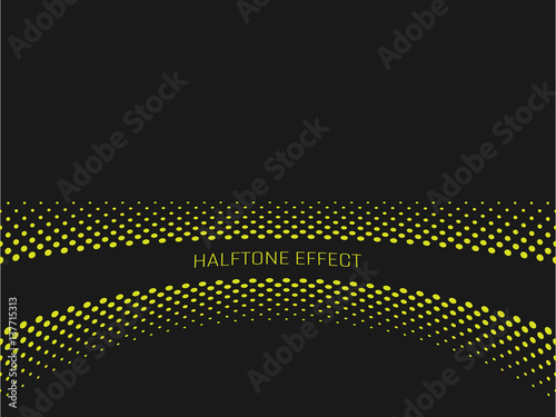 Halftone effect title strip with yellow text on dark grey background. Vector illustration.