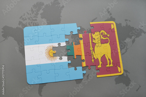 puzzle with the national flag of argentina and sri lanka on a world map