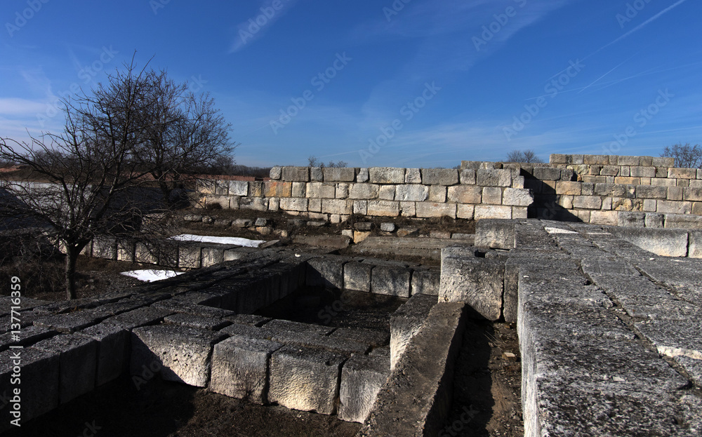 View of the palace ruins at the medieval Bulgarian city Pliska