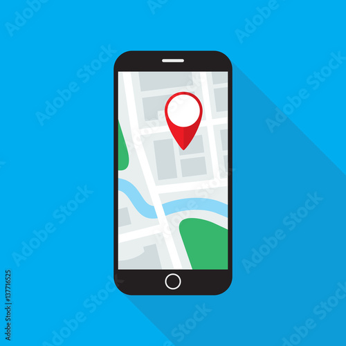 Map Application on Smartphone Monitor Flat Design Icon