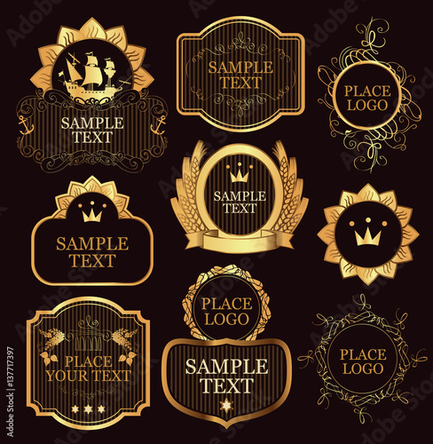 set of vector label templates in black and gold colors