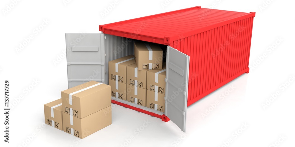 Container and moving boxes on white background. 3d illustration Container and moving boxes on white background. 3d illustration
