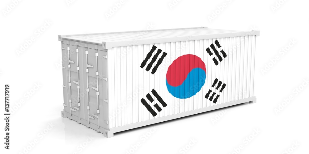 South Korea flag on container. 3d illustration
