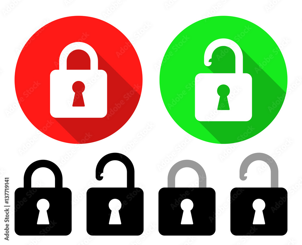 Open And Close Padlocks. Vector Illustration Of Open And Close Padlocks With Their Variations Open And Close Padlocks. Vector Illustration Of Open And Close Padlocks With Their Variations
