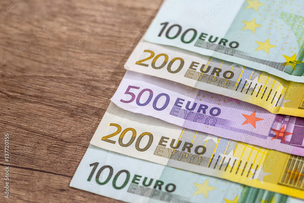Many different banknotes of Euro currency. close up Many different banknotes of Euro currency. close up