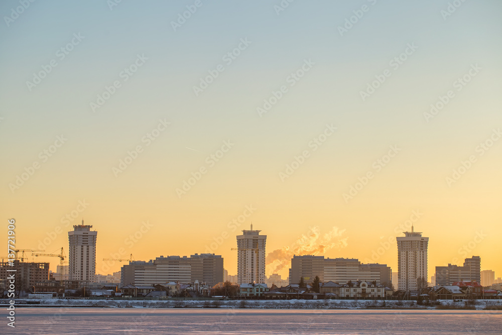 sky in sunrise and motion cloud beautiful colorful before dawn nature landscape with city 