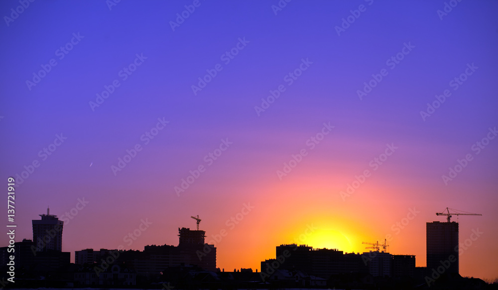 sky in sunrise and motion cloud beautiful colorful before dawn nature landscape with city 