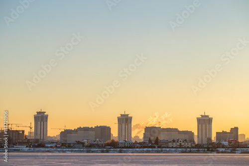 sky in sunrise and motion cloud beautiful colorful before dawn nature landscape with city 