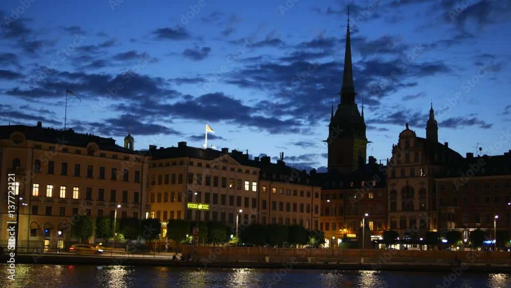 Stockholm Gamla stan cityscape at night. Old town buildings in the capital city of Sweden Stockholm Gamla stan cityscape at night. Old town buildings in the capital city of Sweden