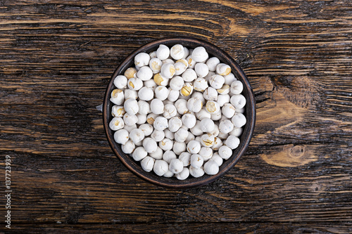 chickpeas in a bowl on a wooden background