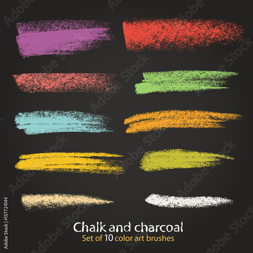 A set of vector brushstrokes. Chalk and charcoal. Grunge texture. Brushes are stored in the palette. Designed for registration of various design projects: posters, banners. Stock vector.
