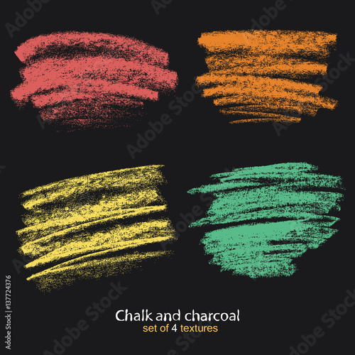 Textures strokes of chalk and charcoal. Pastel colors brushes. Expressive grunge template. Designed for registration of various design projects: posters, banners, stickers, templates. Stock vector.