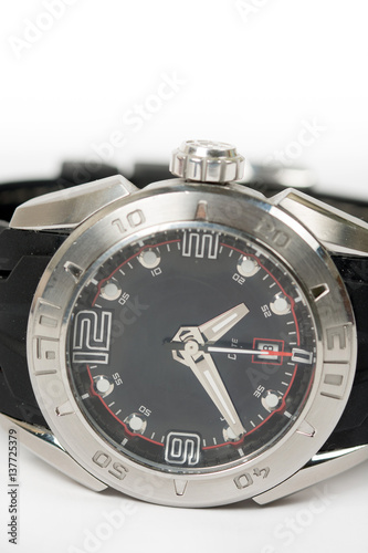 Wrist sports watch close up macro isolated over white