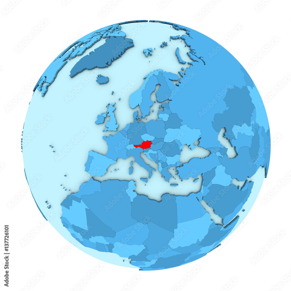 Obraz premium Austria on globe isolated