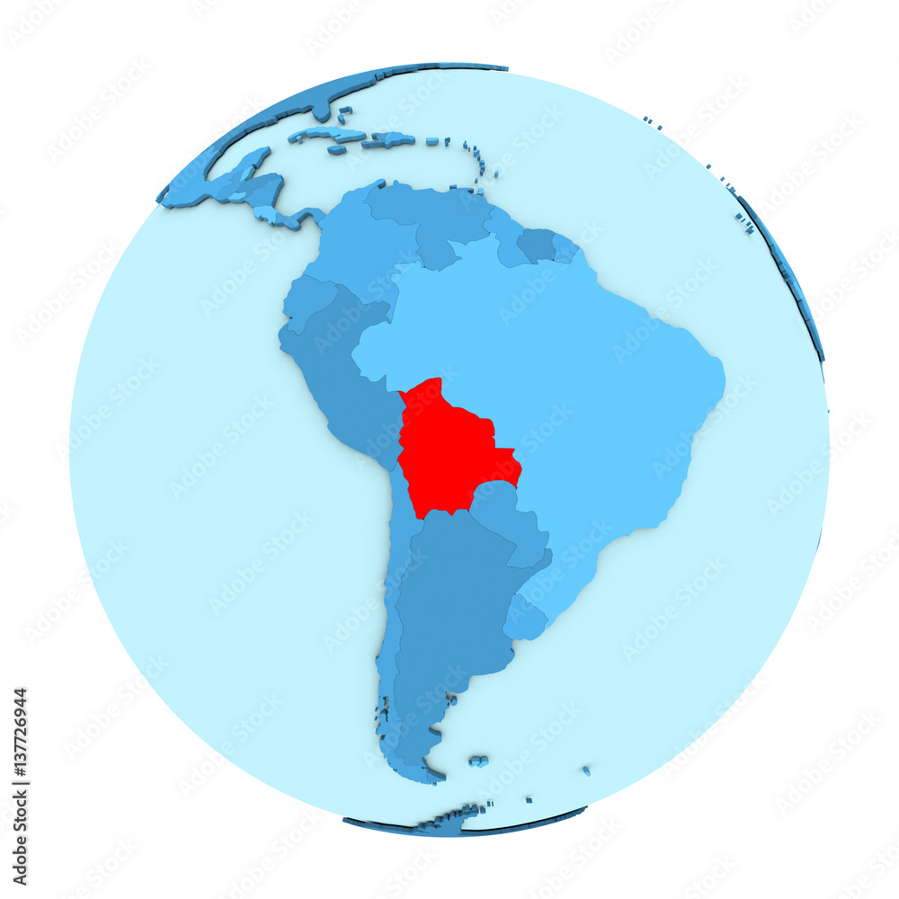 Bolivia on globe isolated