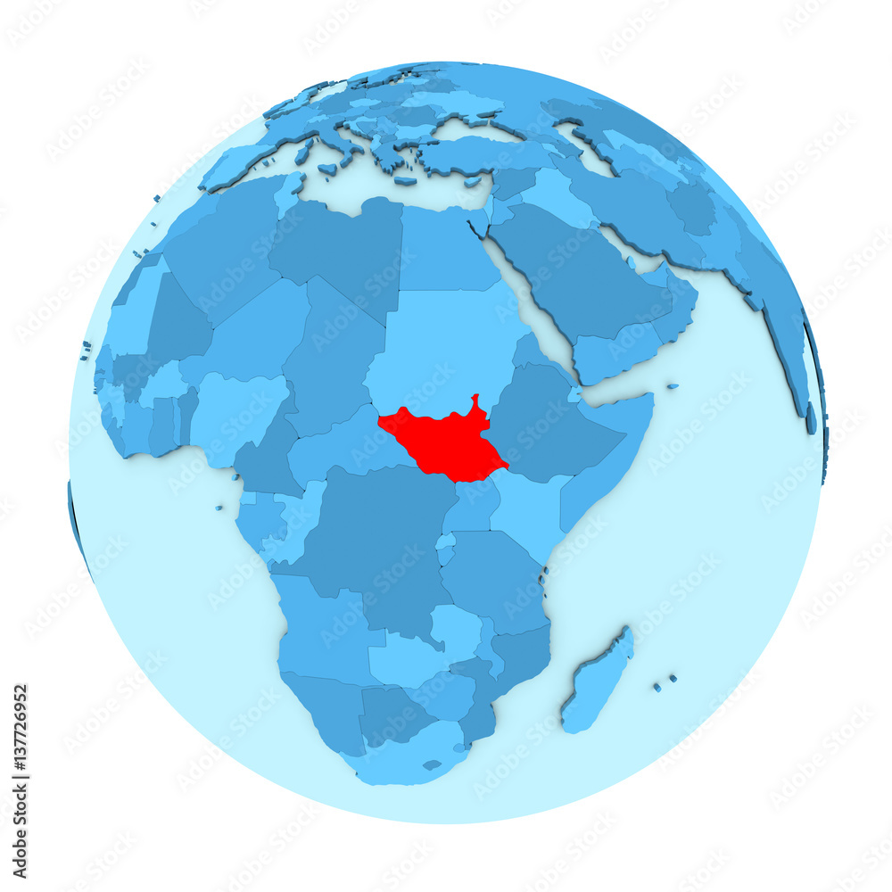 Obraz premium South Sudan on globe isolated