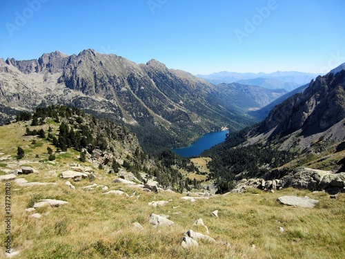 Pyrenees mountains and lake photo