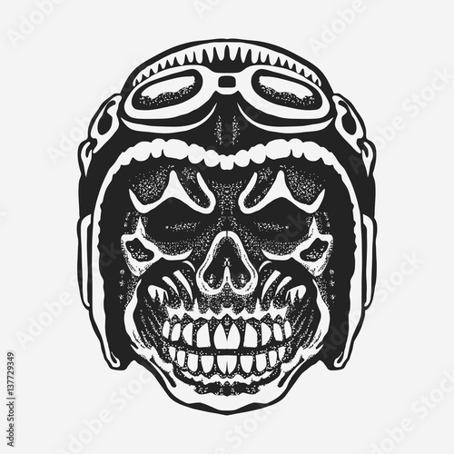 Skull rider in helmet with goggles. vector