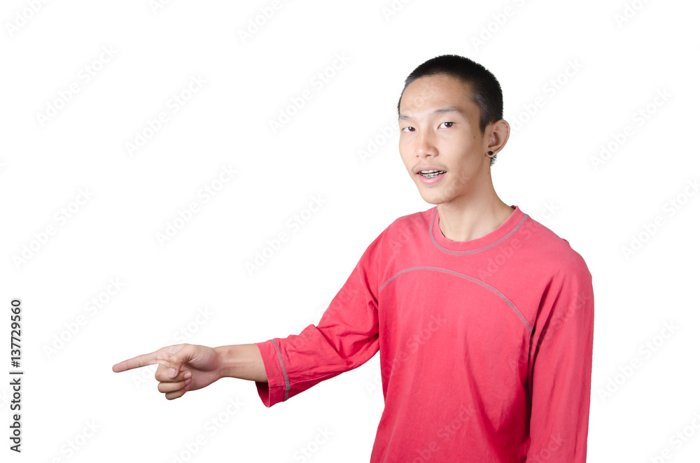 Portrait of a young Asian man wearing red t-shirt isolated on white Portrait of a young Asian man wearing red t-shirt isolated on white