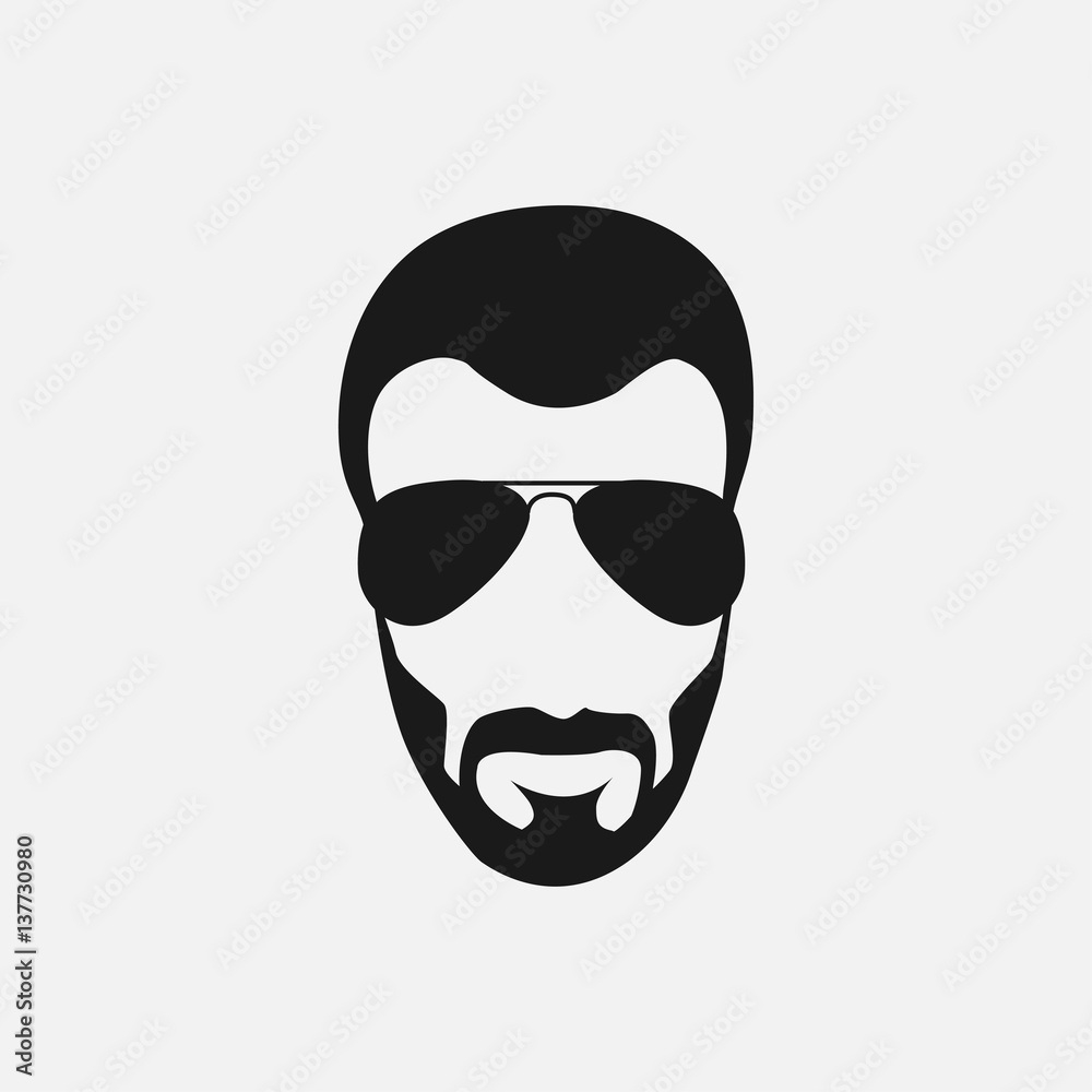 Bearded hipster face black silhouette. Vector illustration