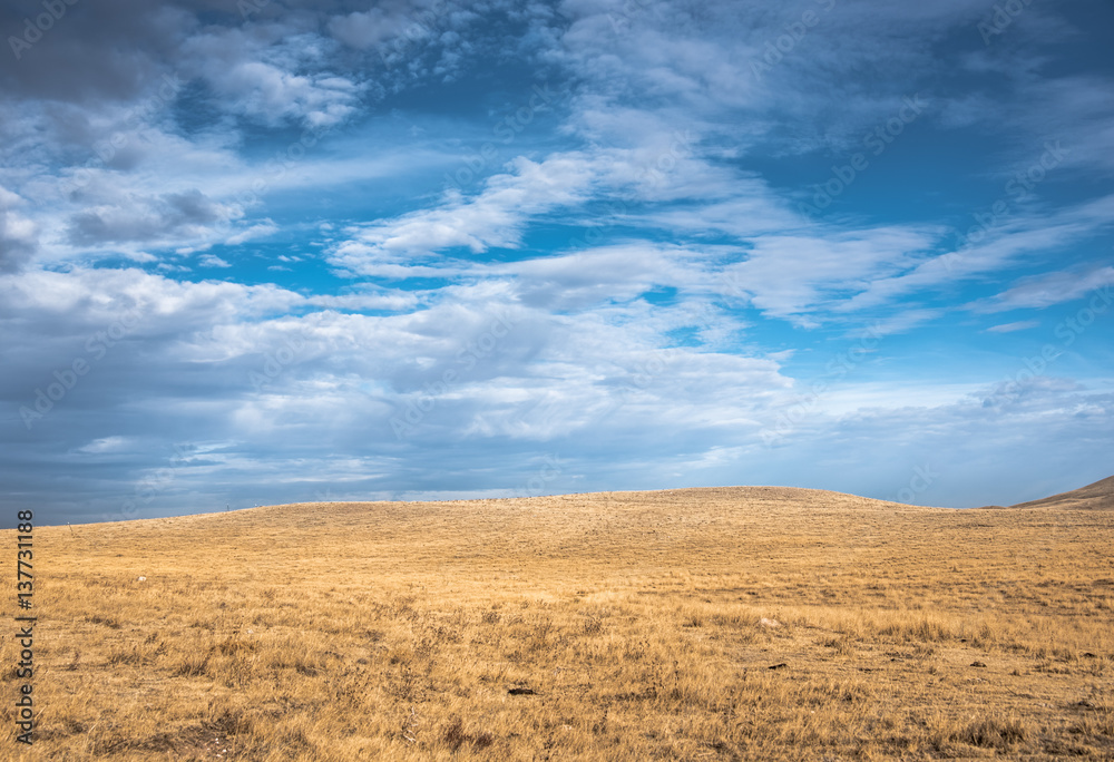Blue sky over wide open Wyoming prairie Blue sky over wide open Wyoming prairie