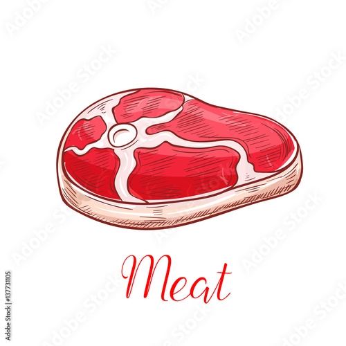 Fresh meat steak vector sketch isolated icon