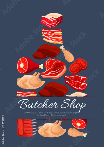 Meat and butchery products vector poster