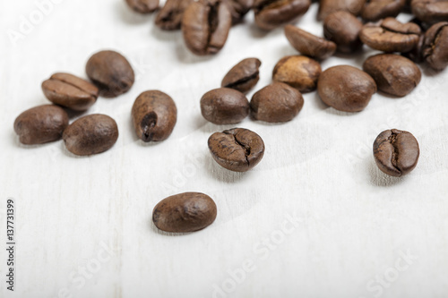 Brown coffee beans on the table