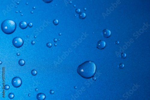 Abstract blur closeup water drops on blue background