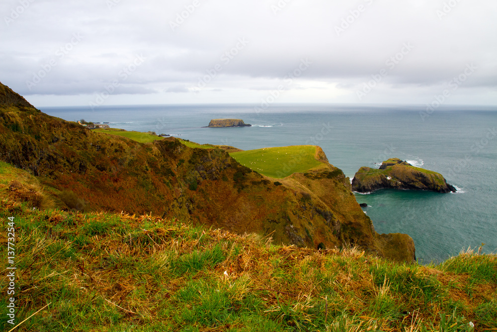 Landscape at Carrick-a-Rede Rope Bridge, near Ballintoy in County Antrim, Northern Ireland