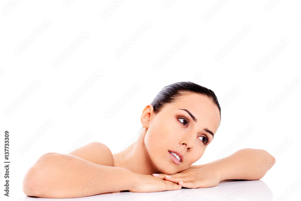 Beautiful nude woman isolated on white background. Beautiful nude woman isolated on white background.