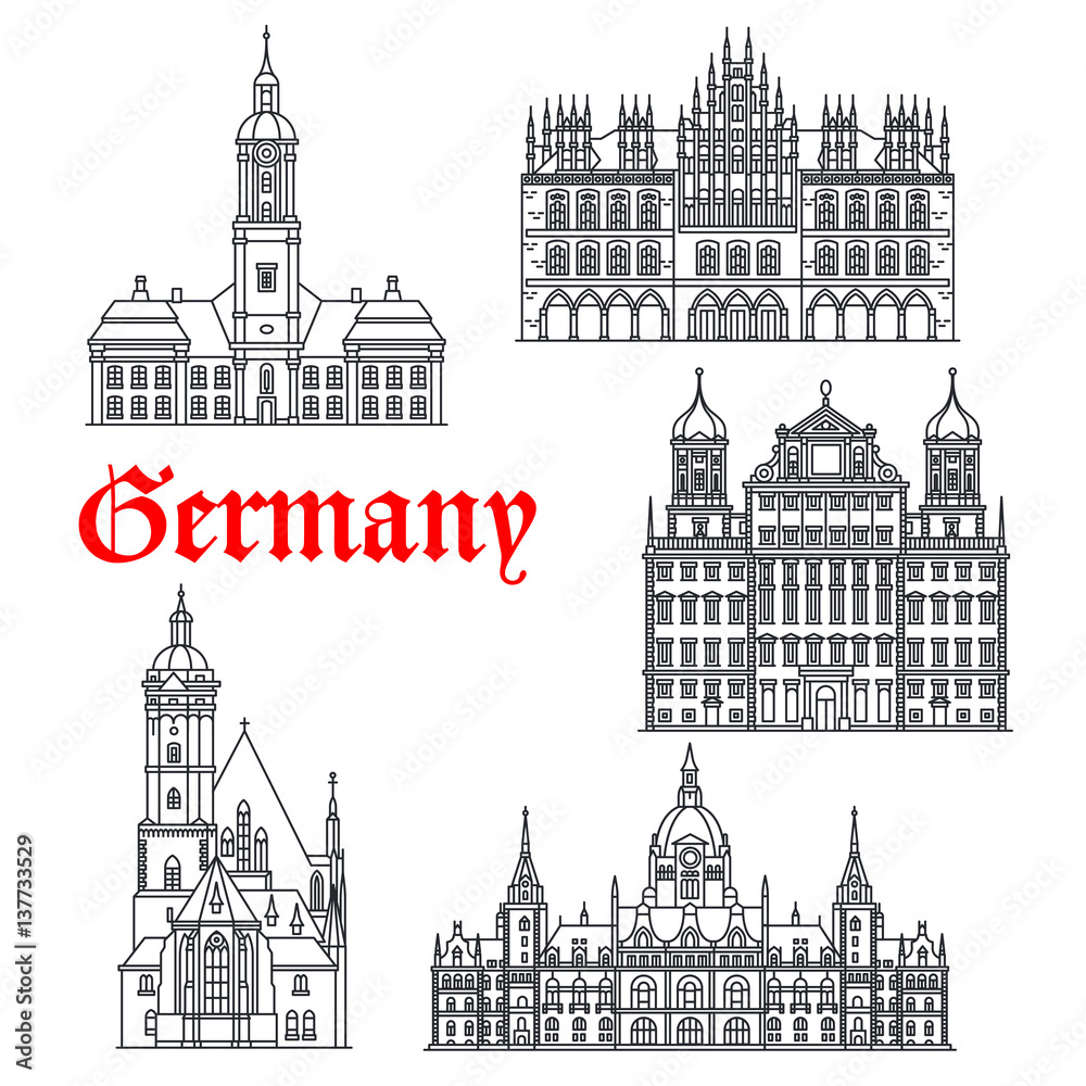 Germany famous architecture buildings vector icons