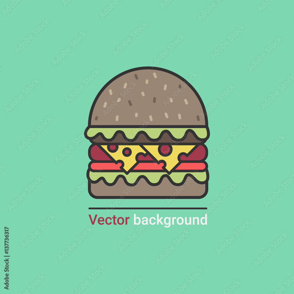 Vector background, delicious burger. Thick circuit. Vector background, delicious burger. Thick circuit.